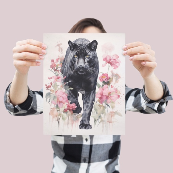 Watercolor Black Jaguar Wall Art Print Unframed - Majestic Jungle Elegance - Picture 4 of 6